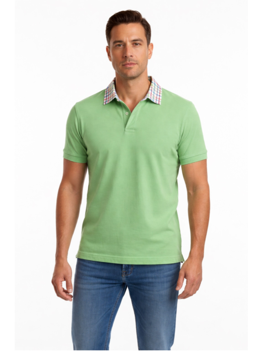 Mirto Spanish Luxury Polo Shirt XL Green Gingham Collar NWT Cotton